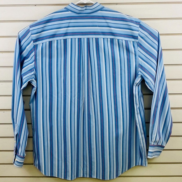 Mens XLT‎ Eddie Bauer Shirt Blue Stripe Long Sleeve Wrinkle Resistant Cotton - Picture 5 of 5